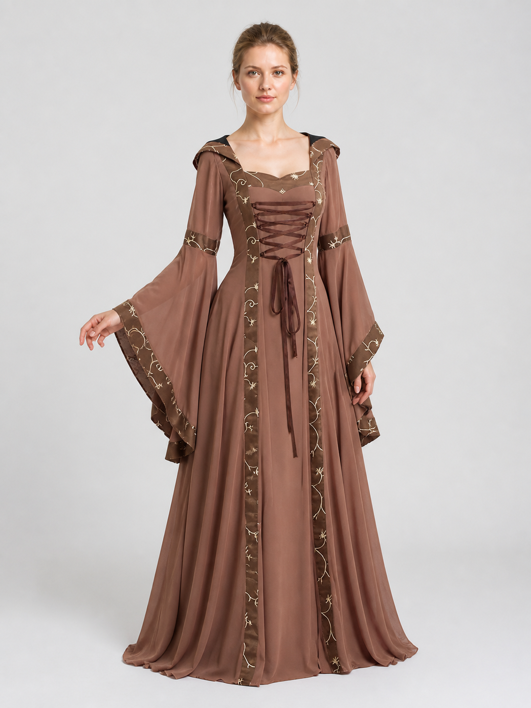 Retro Dress with a Square Neckline and Flared Sleeves Costume Dresses detail 2