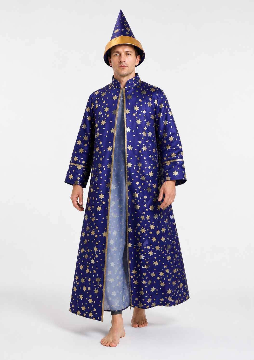 Blue Wizard Costume with Stars and a Pointed Hat Costume Headwear detail 2