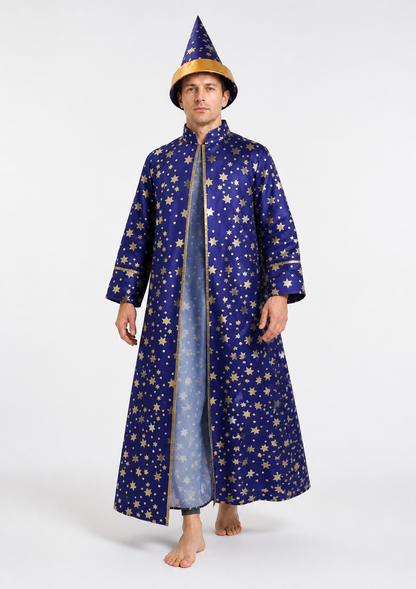 Blue Wizard Costume with Stars and a Pointed Hat Costume Headwear detail 2