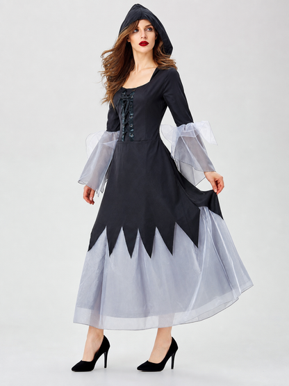 Gothic Black and Gray Lace-Up Cosplay Dress