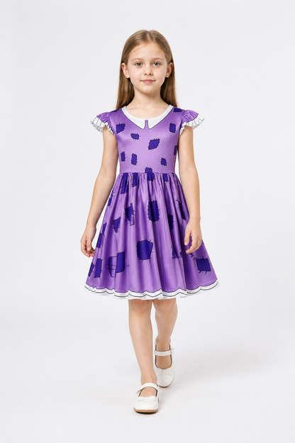 Pomni the Clown Cosplay Dress: Purple with White Ruffles Costume Dresses detail 2