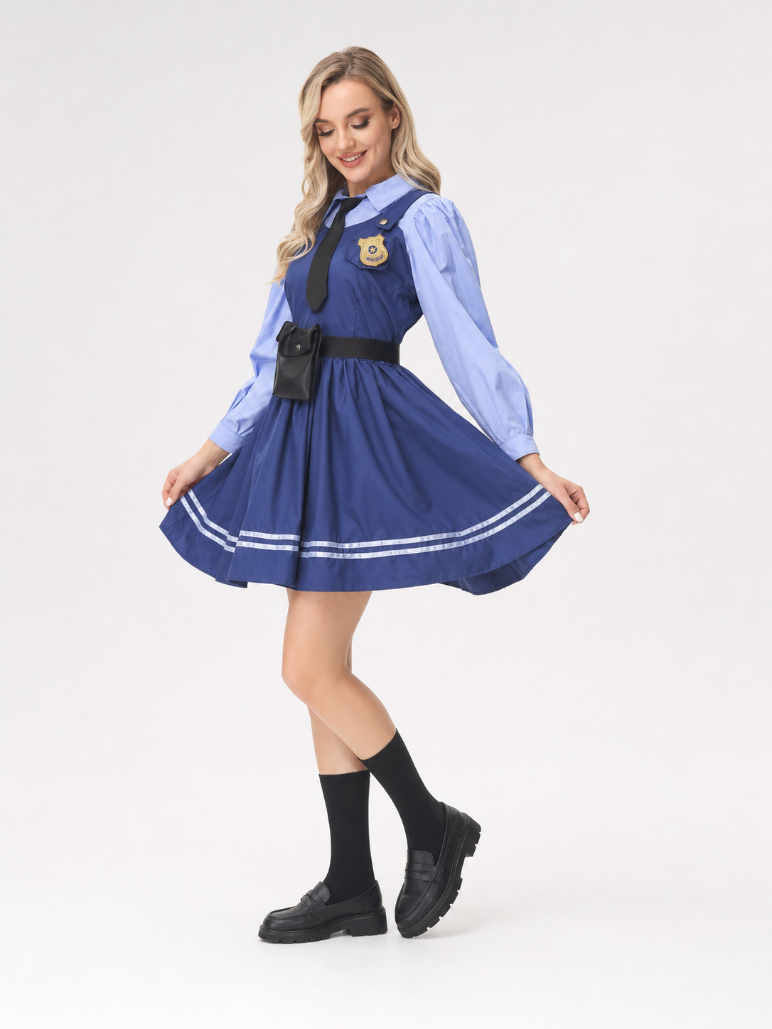 Police Costume with Skirt, Tie, and Badge