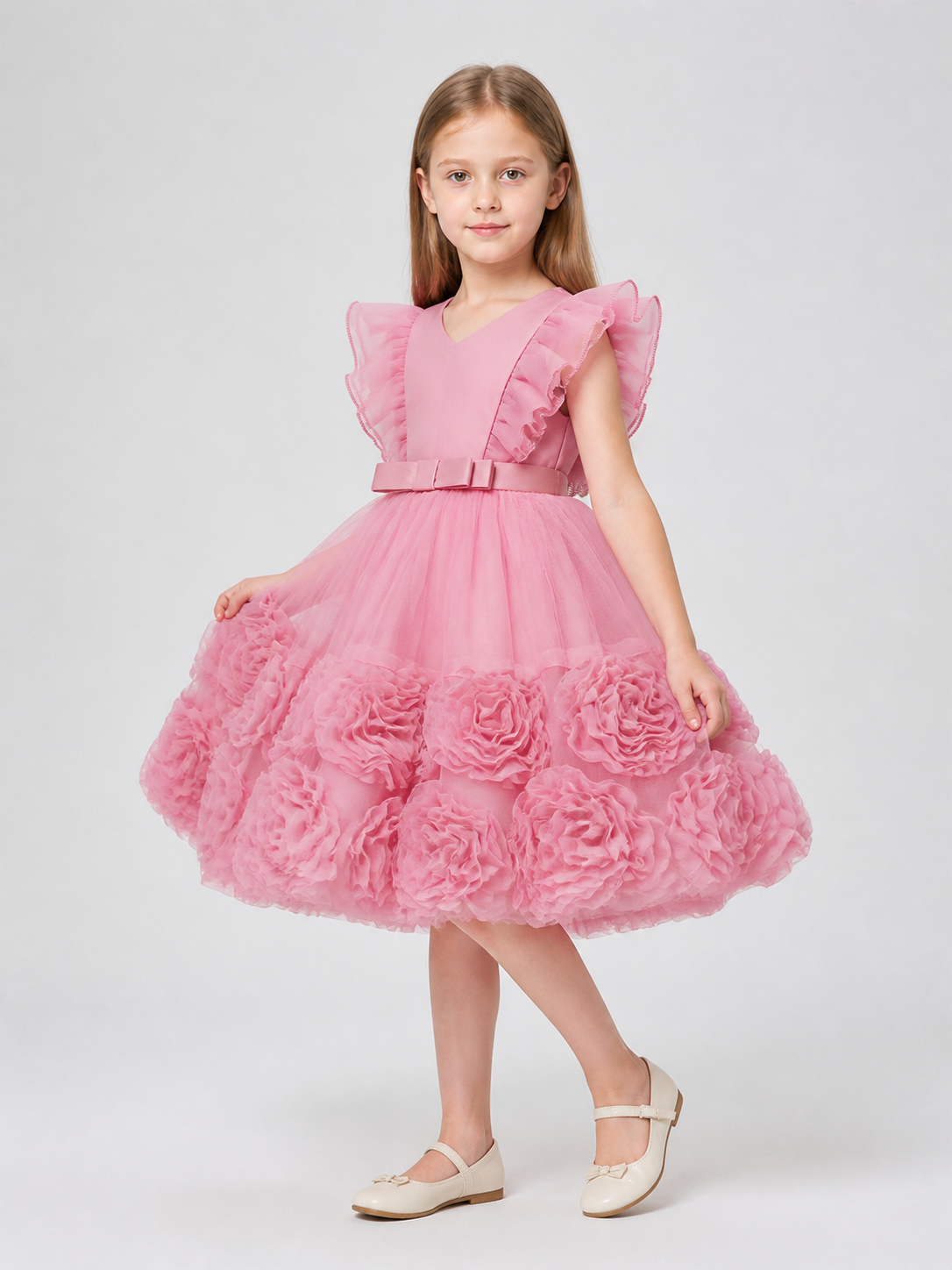Pink Princess Dress with Tulle Skirt and Bow Costume Dresses detail 2