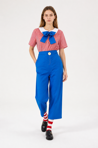 Red-and-white Checkered Clown Costume with Blue Pants Costumes detail