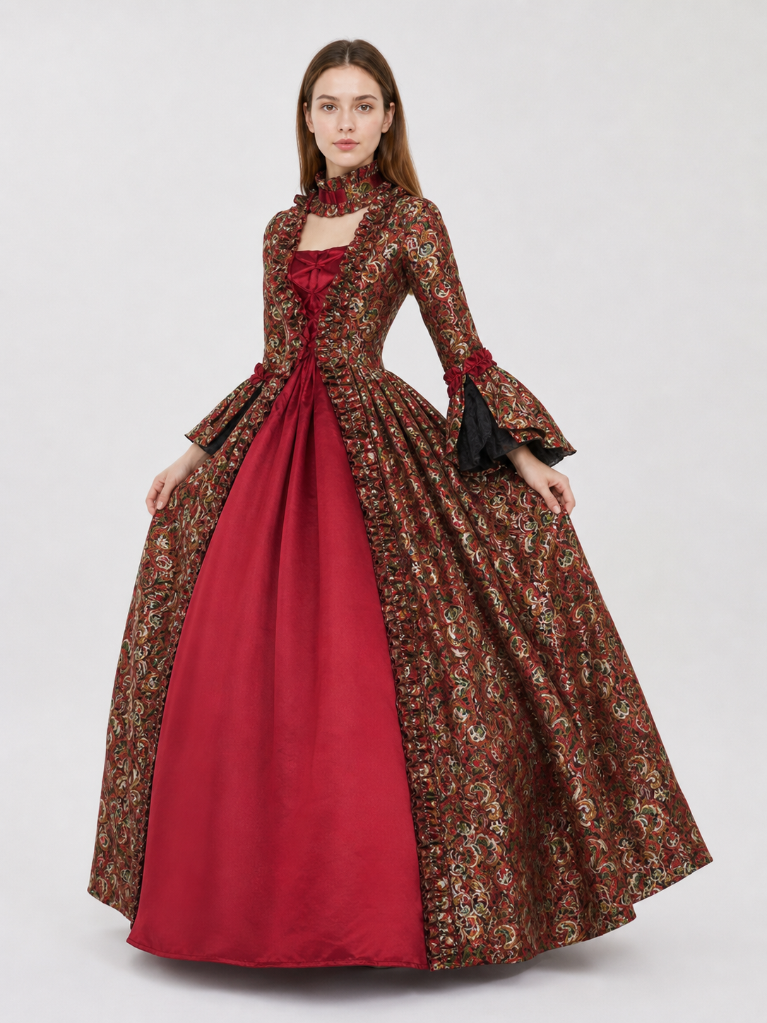 Long Victorian Dress with Floral Pattern