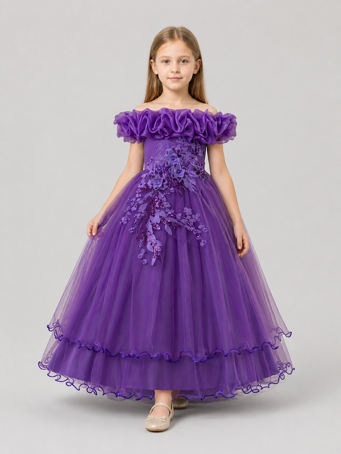 Festive Princess Dress, Purple, Full Skirt Costume Dresses detail 2