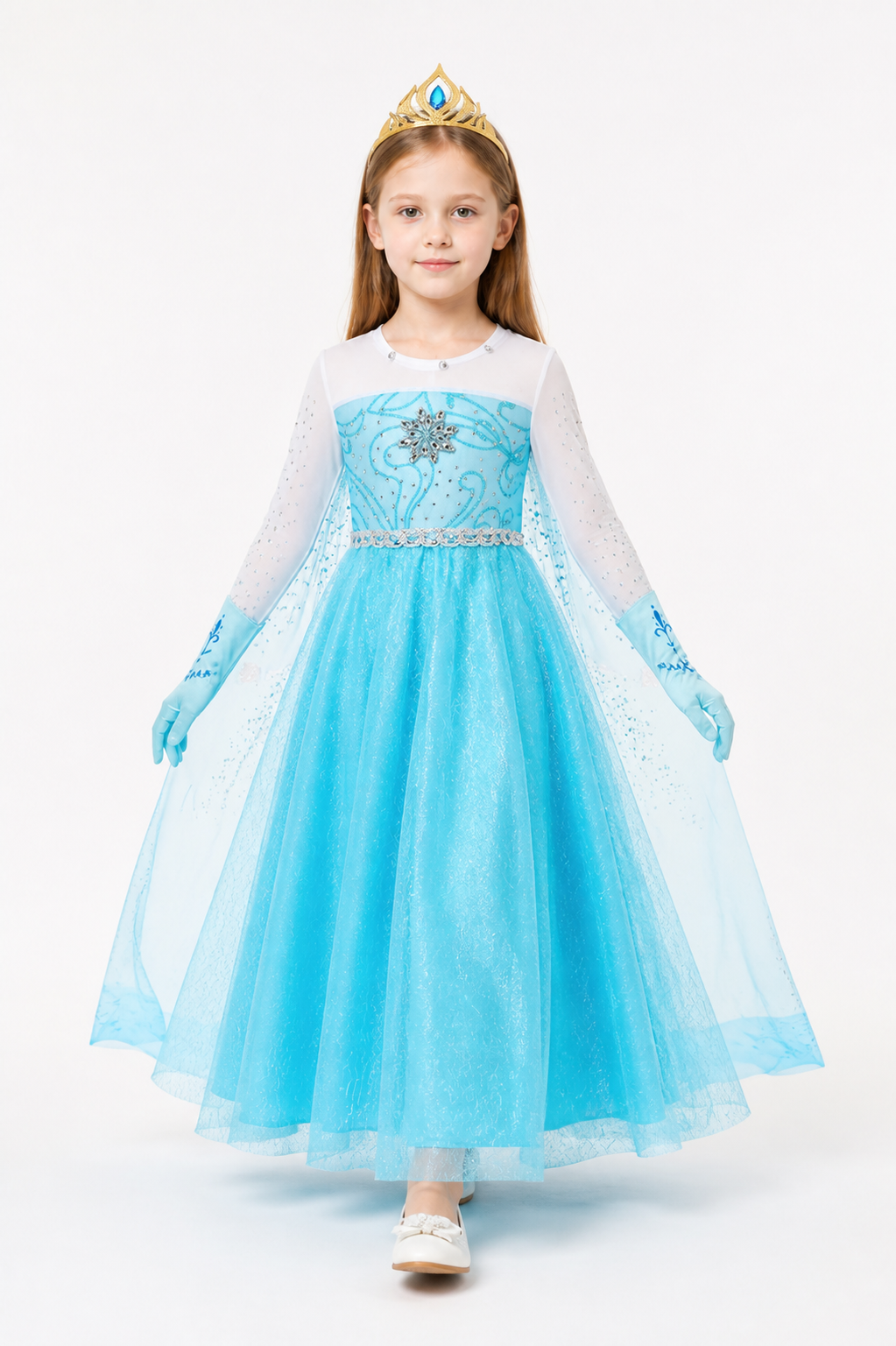 Snow Queen Elsa Costume with Crown and Gloves Costume Headwear detail 2