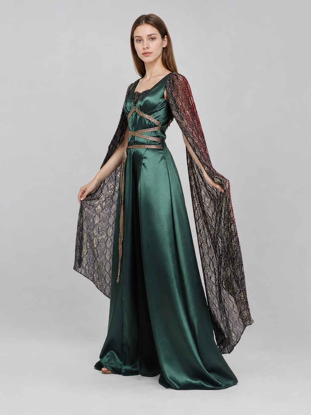 Fantasy Dress with Cape and Gold Headdress