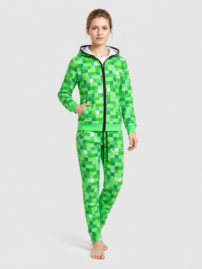 Minecraft Costume: Zip-Up Hoodie and Pants, Pixelated Wearable Blankets detail 2