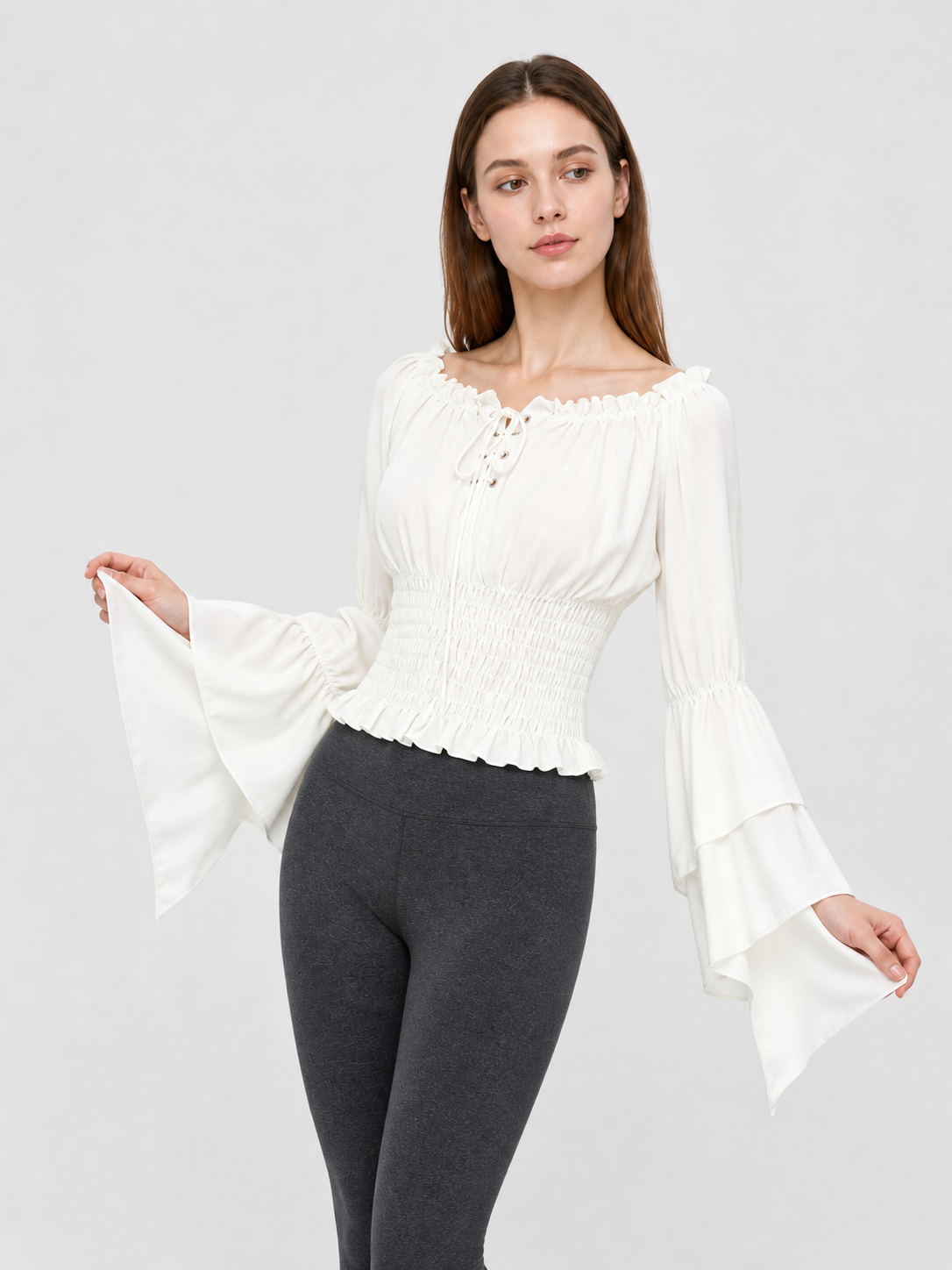 Off-the-Shoulder Lace-Up Crop Blouse