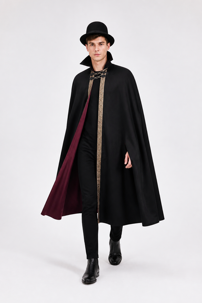 Cape with a High Collar and Gold Trim for Cosplay Costume Capes detail 2