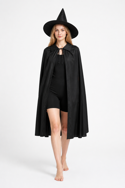 Black Witch Costume with Cape and Pointed Hat Costume Capes detail 2