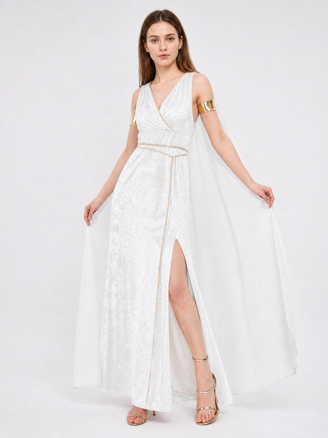 White Long Greek-Style Dress with a High Slit