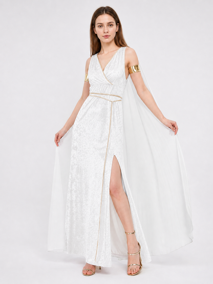 White Long Greek-Style Dress with a High Slit