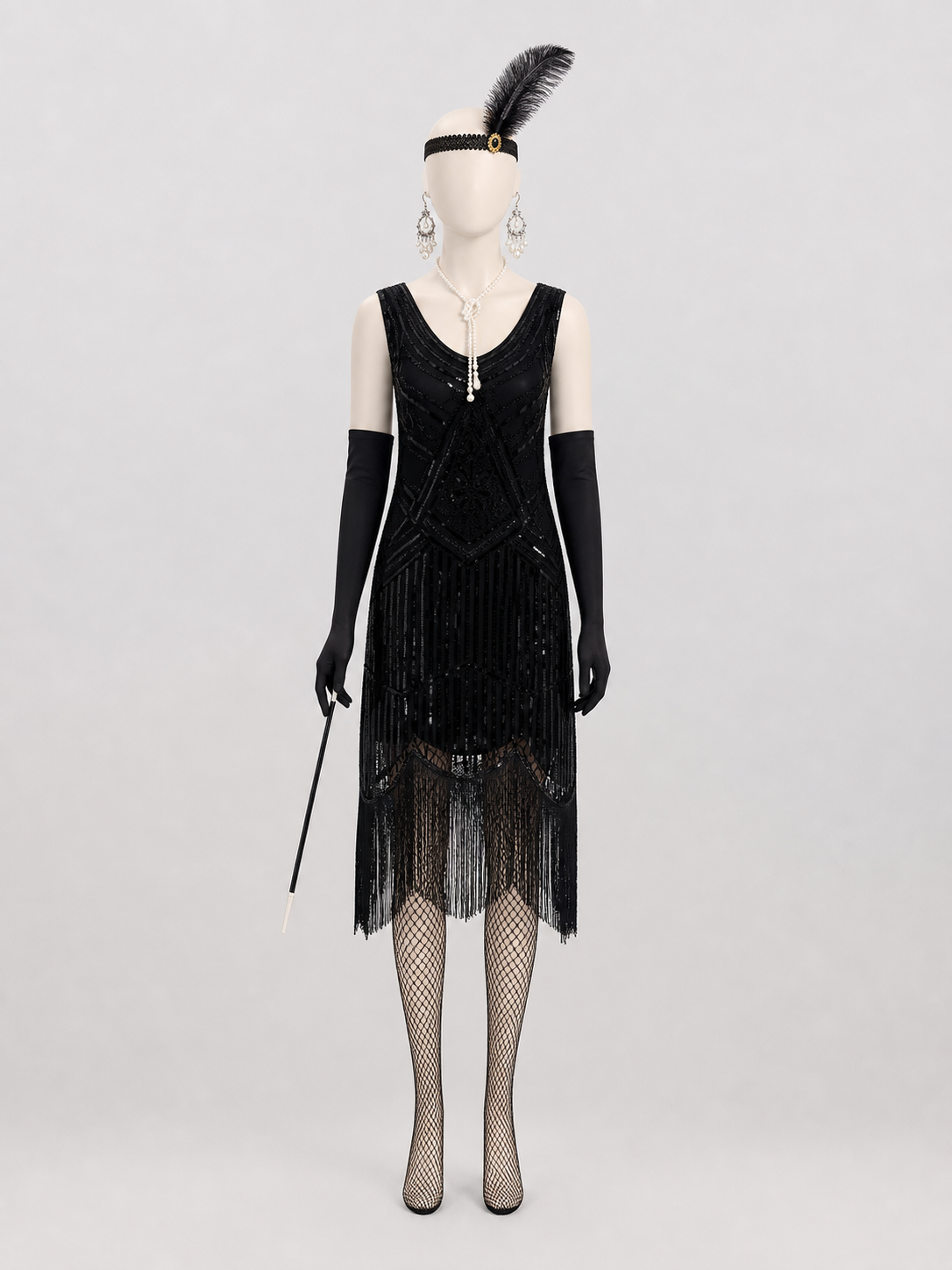 1920s Sequin Dress Set with Long Fringe Costume Dresses detail 2