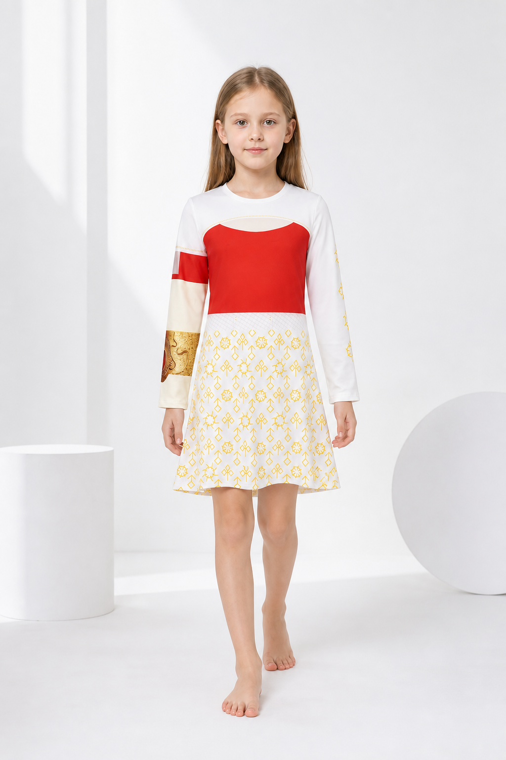 White Patterned Dress for Victor Cosplay from Zombie High School 4 on-model alternate view