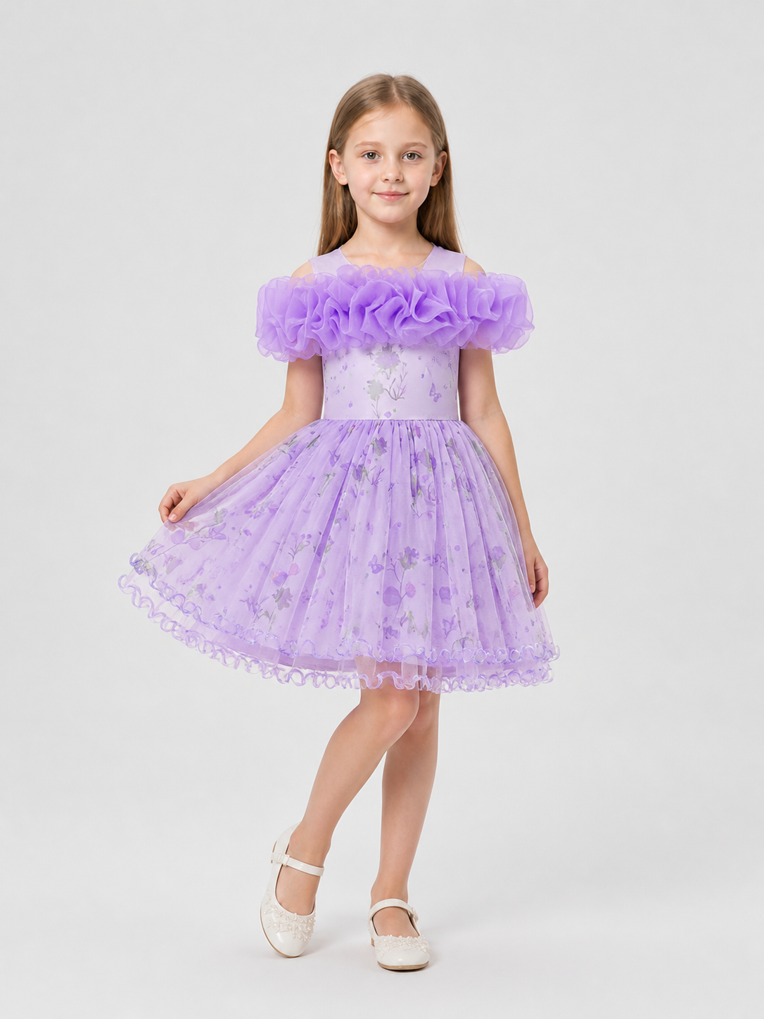 Purple Princess Dress with a Full Skirt and Ruffles Costume Dresses detail 2