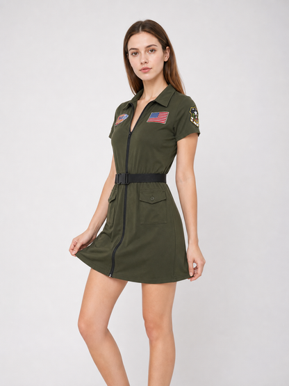 Military-style jumpsuit costume with cap
