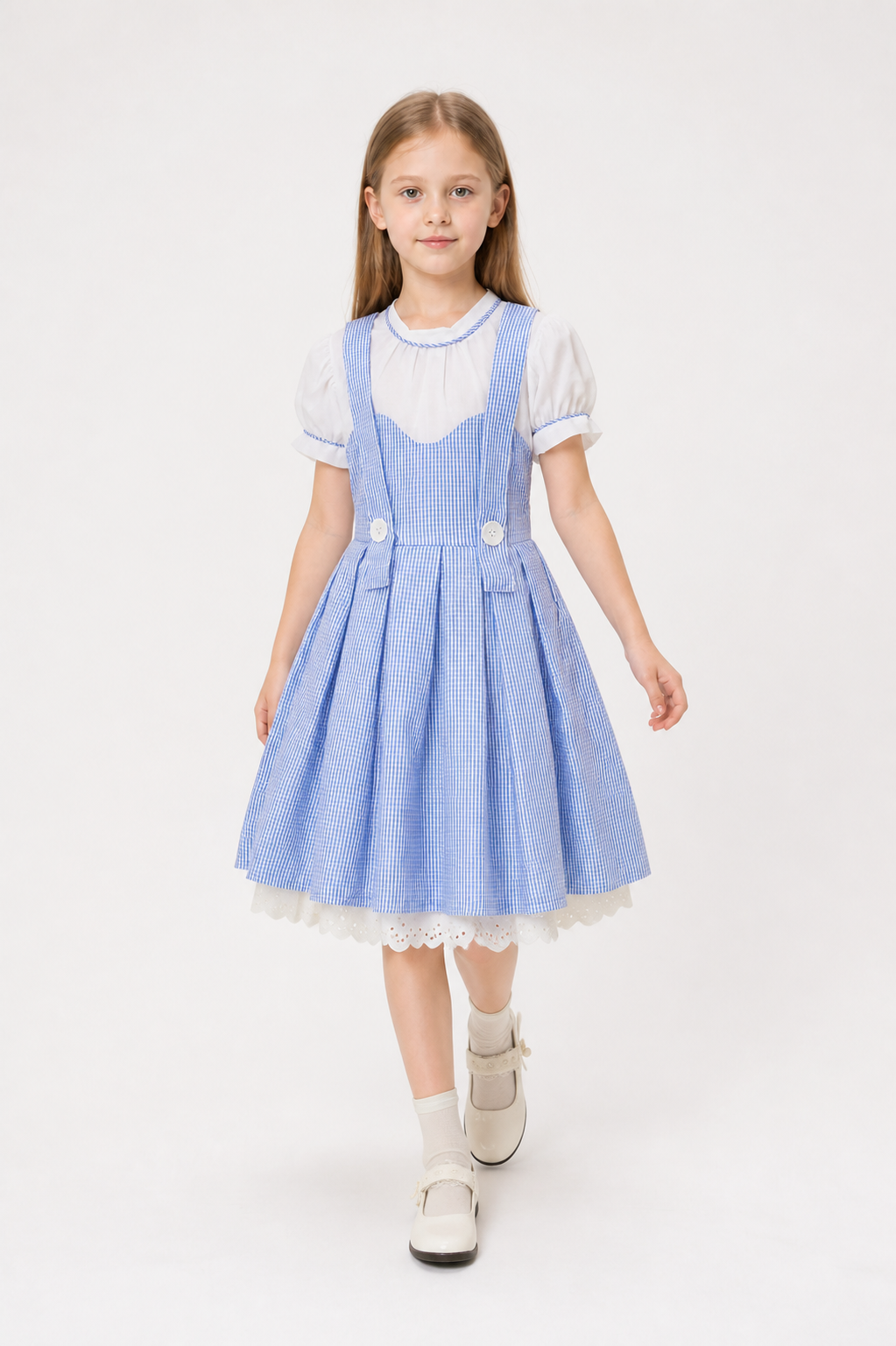 Small Blue-and-White Checkered Dress with Apron