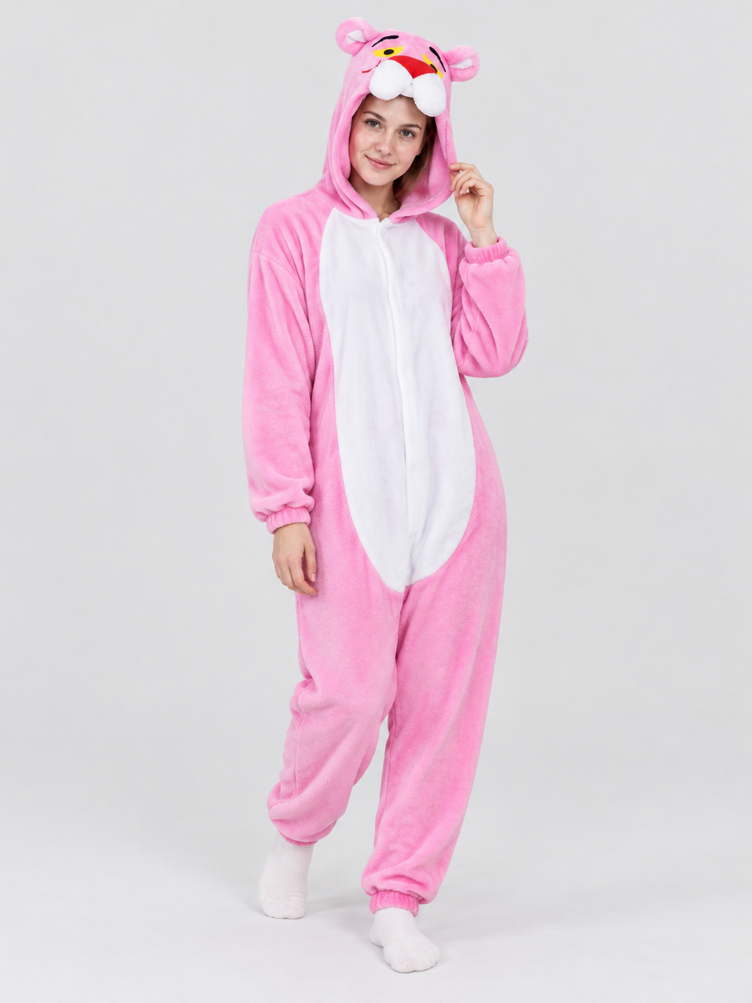 Pink Flannel Kigurumi Pajama with Hood and Ears