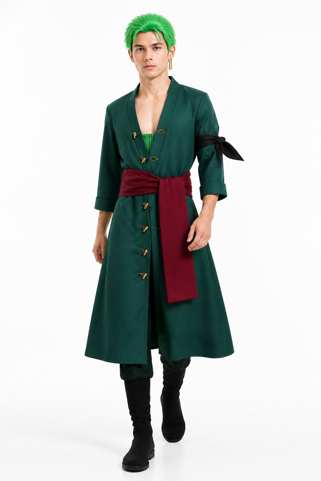 Roronoa Zoro Cosplay Costume in Green with Wig and Earrings Costume Wigs detail 2