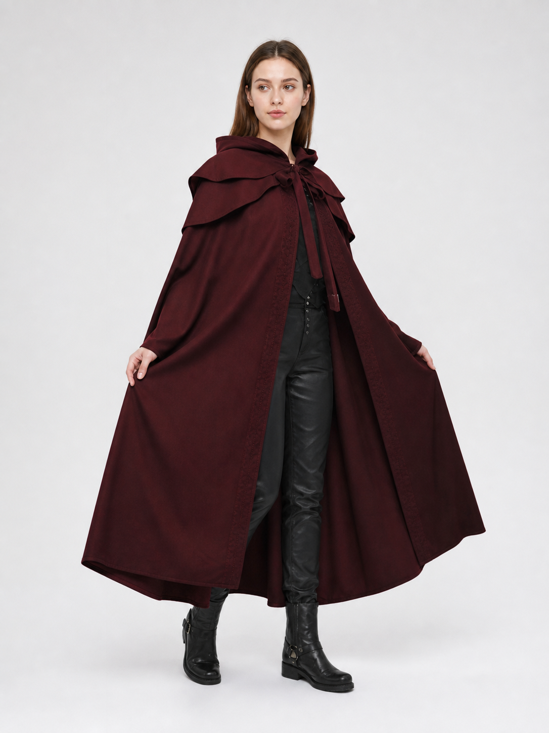 Medieval Gothic Hooded Cloak, Burgundy