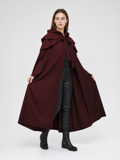 Medieval Gothic Hooded Cloak, Burgundy