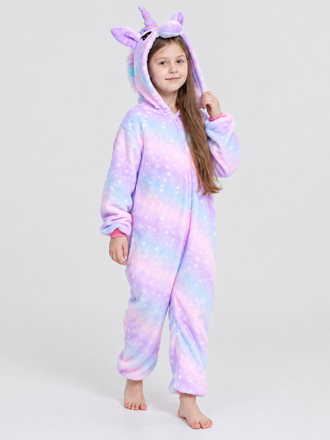 Kids' Hooded Unicorn Pajama Jumpsuit with Mane