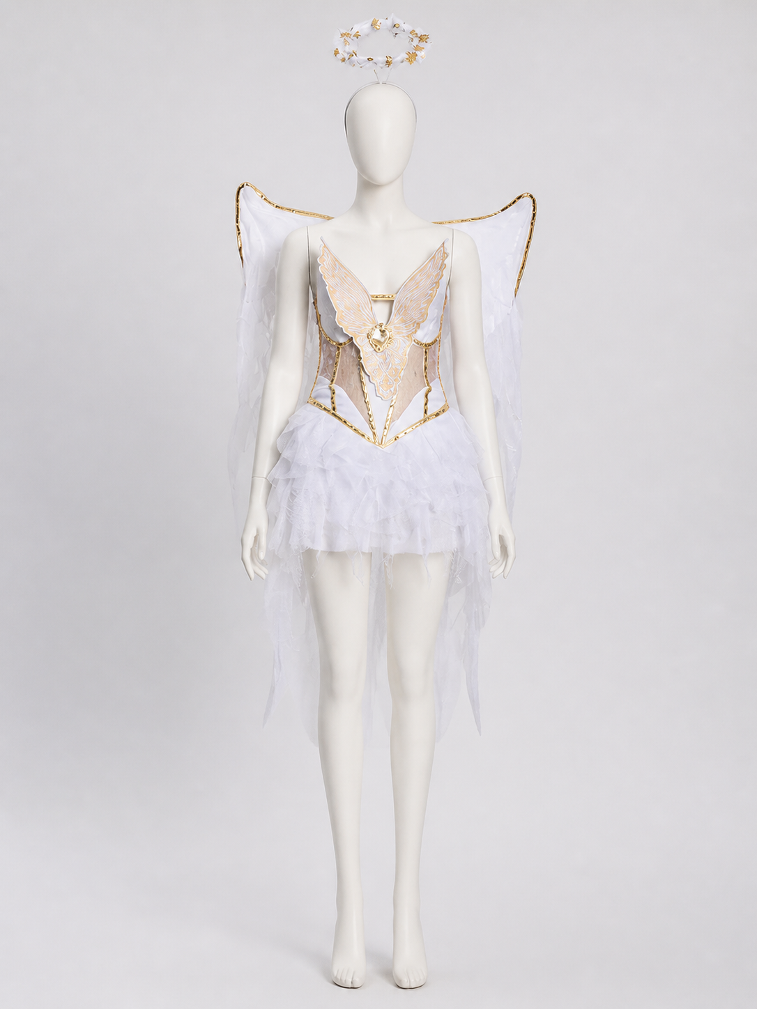 White Angel Costume with Wings and Halo for Halloween, M-XL Costumes detail 2