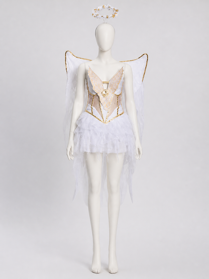 White Angel Costume with Wings and Halo for Halloween, M-XL Costumes detail 2