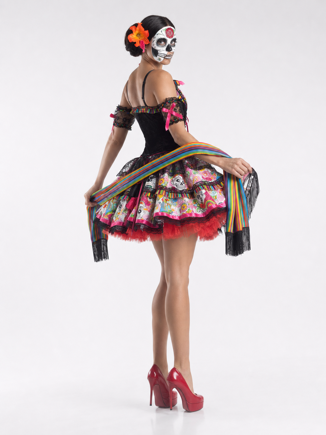 Halloween Costume Set: Dress with Cape, Skeleton Print