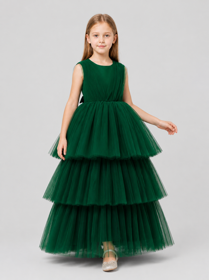 Formal Dress with Full Tulle Skirt, Dark Green