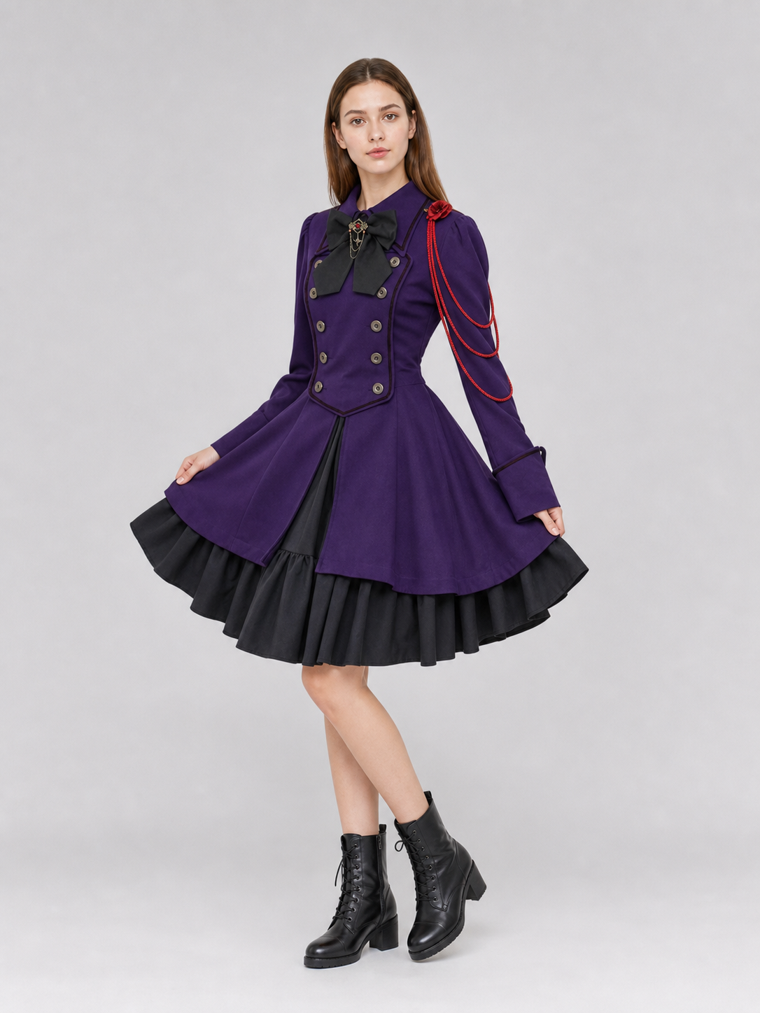 Gothic Steampunk-Style Dress with Long Sleeves