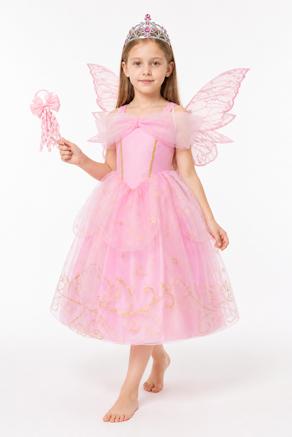 Pink Princess Aurora Costume with Wings and Crown Costume Headwear detail 2
