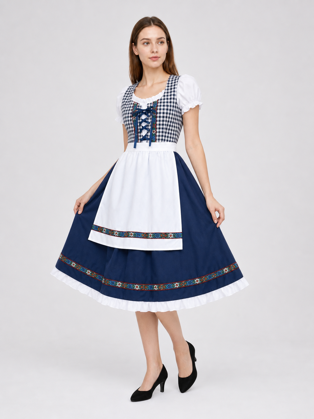 Plaid Bavarian Dress with Bonnet