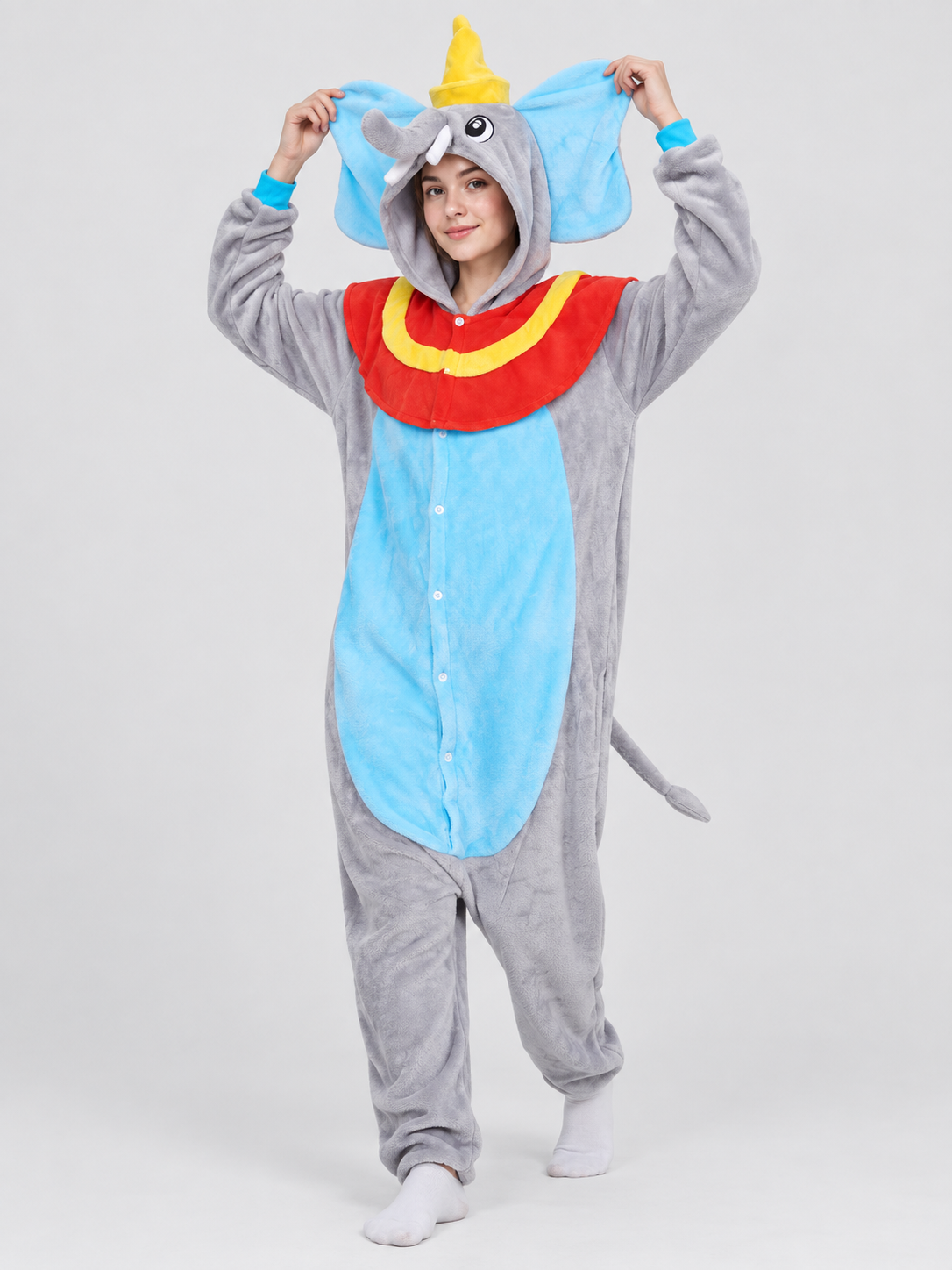 Gray Flannel Elephant Hooded Kigurumi Jumpsuit