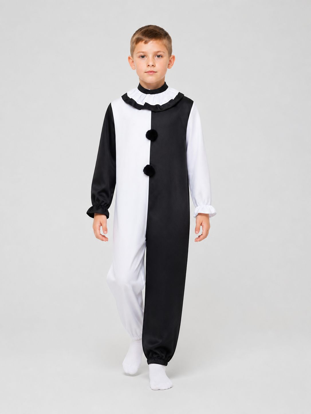 Clown Cosplay Jumpsuit, Black and White with Jabot Costumes detail 2