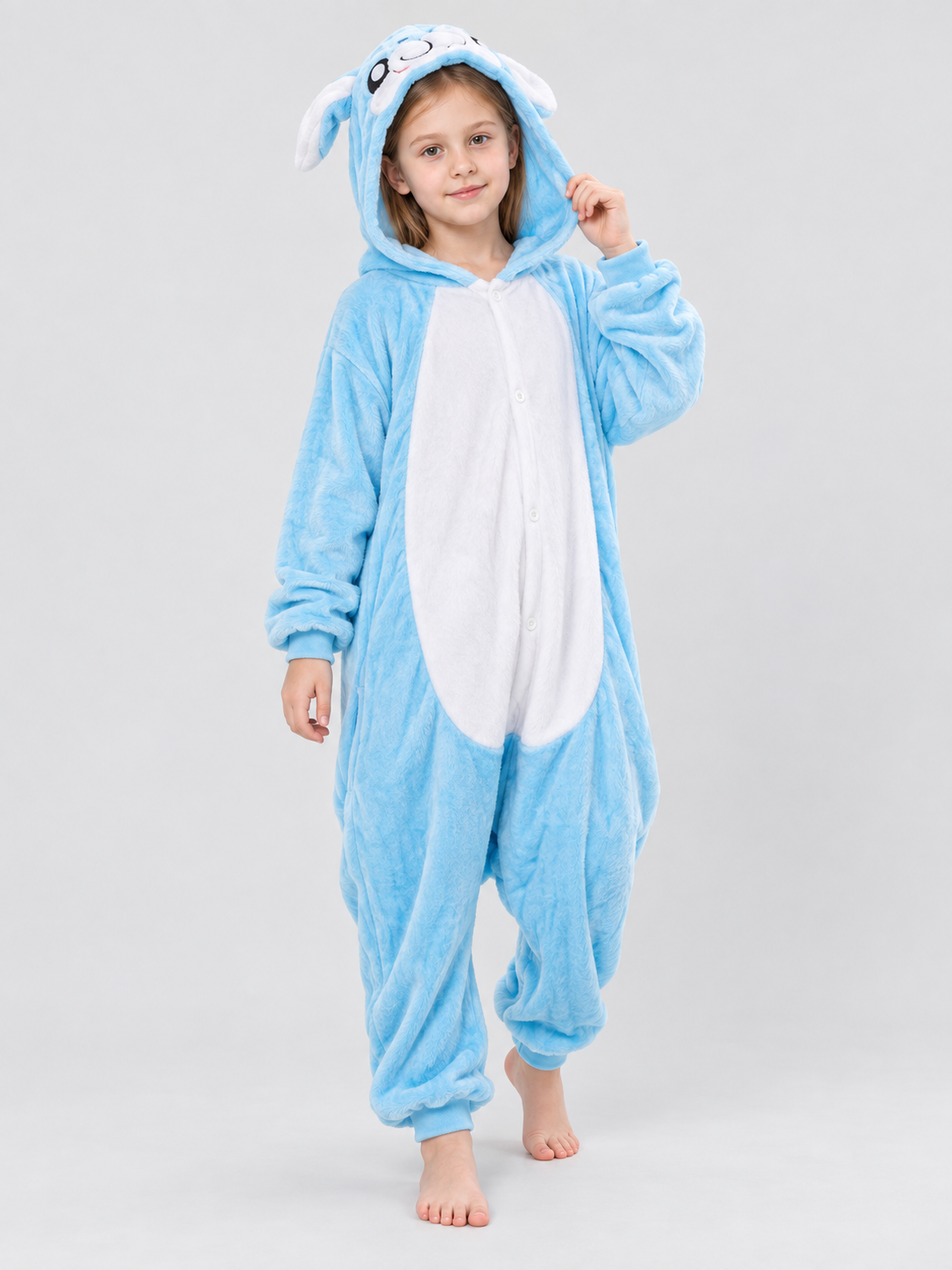 Flannel Hooded Pajama Jumpsuit with Ears