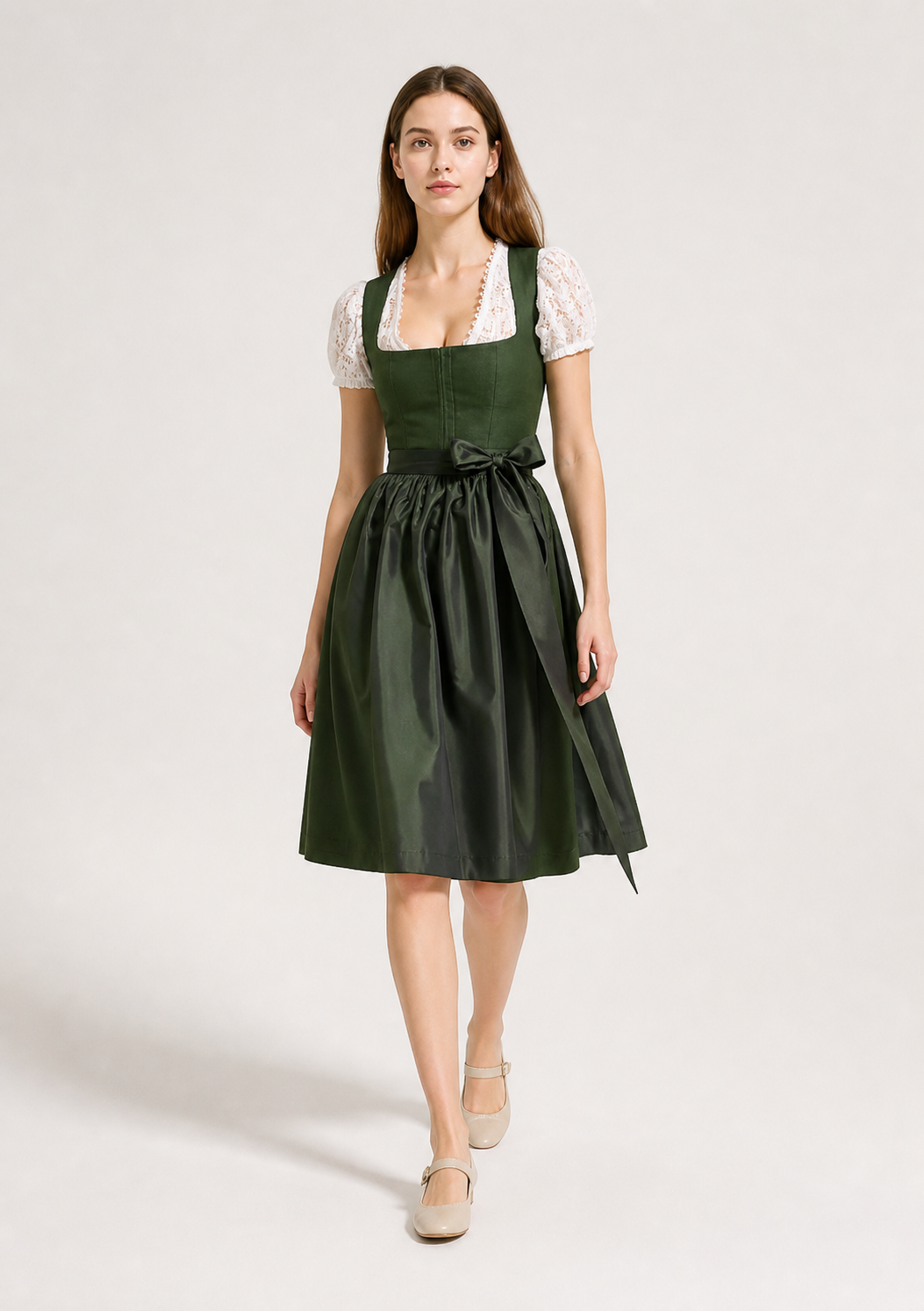 Midi Dress with a Square Neckline and Lace
