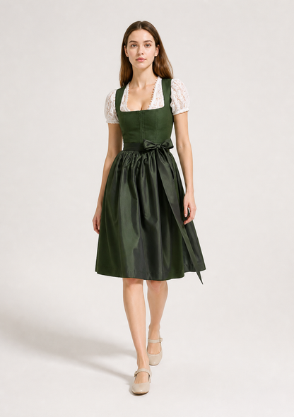 Midi Dress with a Square Neckline and Lace