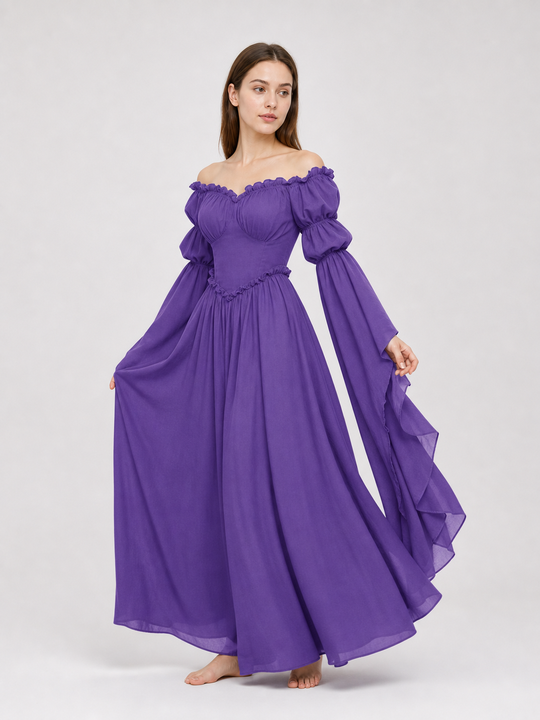 Purple Off-the-Shoulder Dress in a Historical Style