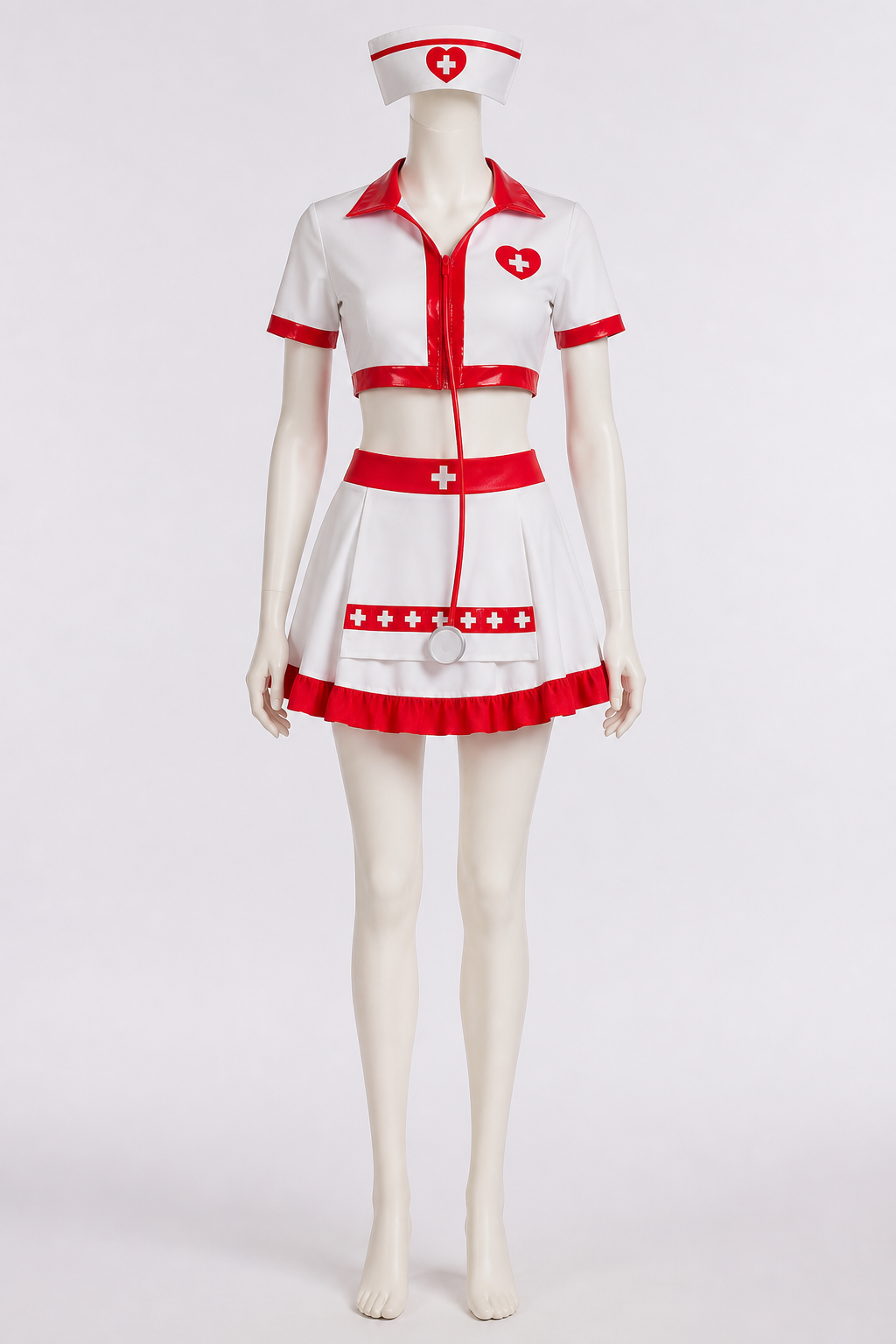Nurse Costume with Short Top, Pleated Skirt, and Cap Costume Headwear detail