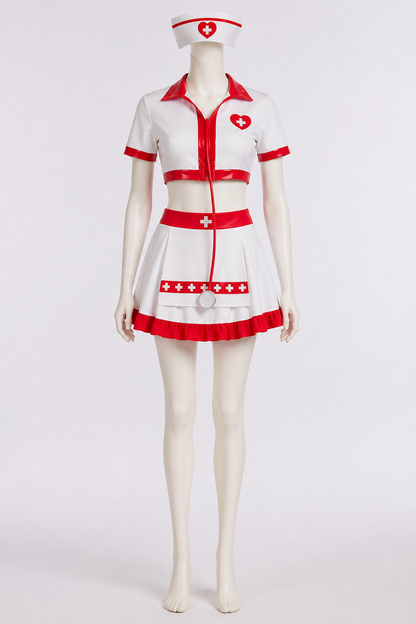 Nurse Costume with Short Top, Pleated Skirt, and Cap Costume Headwear detail