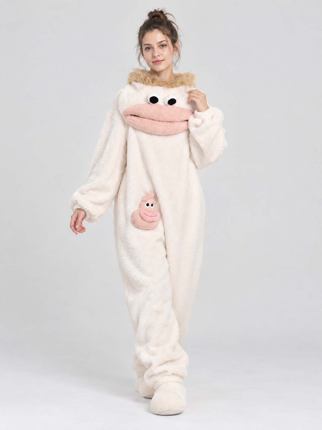 White Loungewear Pajama Jumpsuit with Cartoon Design
