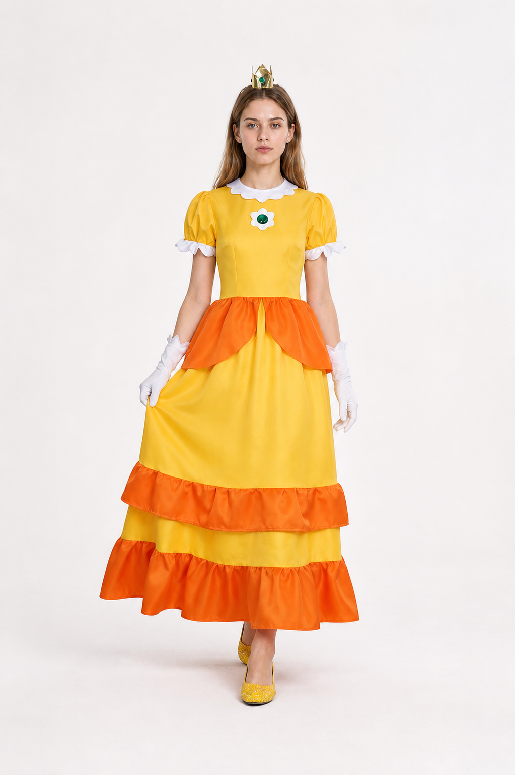 Dress Set with Gloves and Brooch, Orange and White Costume Dresses detail 2