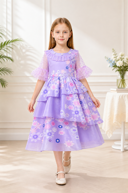 Floral Print Dress with a Full Skirt for Special Occasions Costume Dresses detail 2