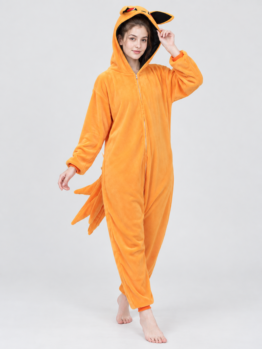 Orange Kigurumi Pajama with Hood and Decorative Ears