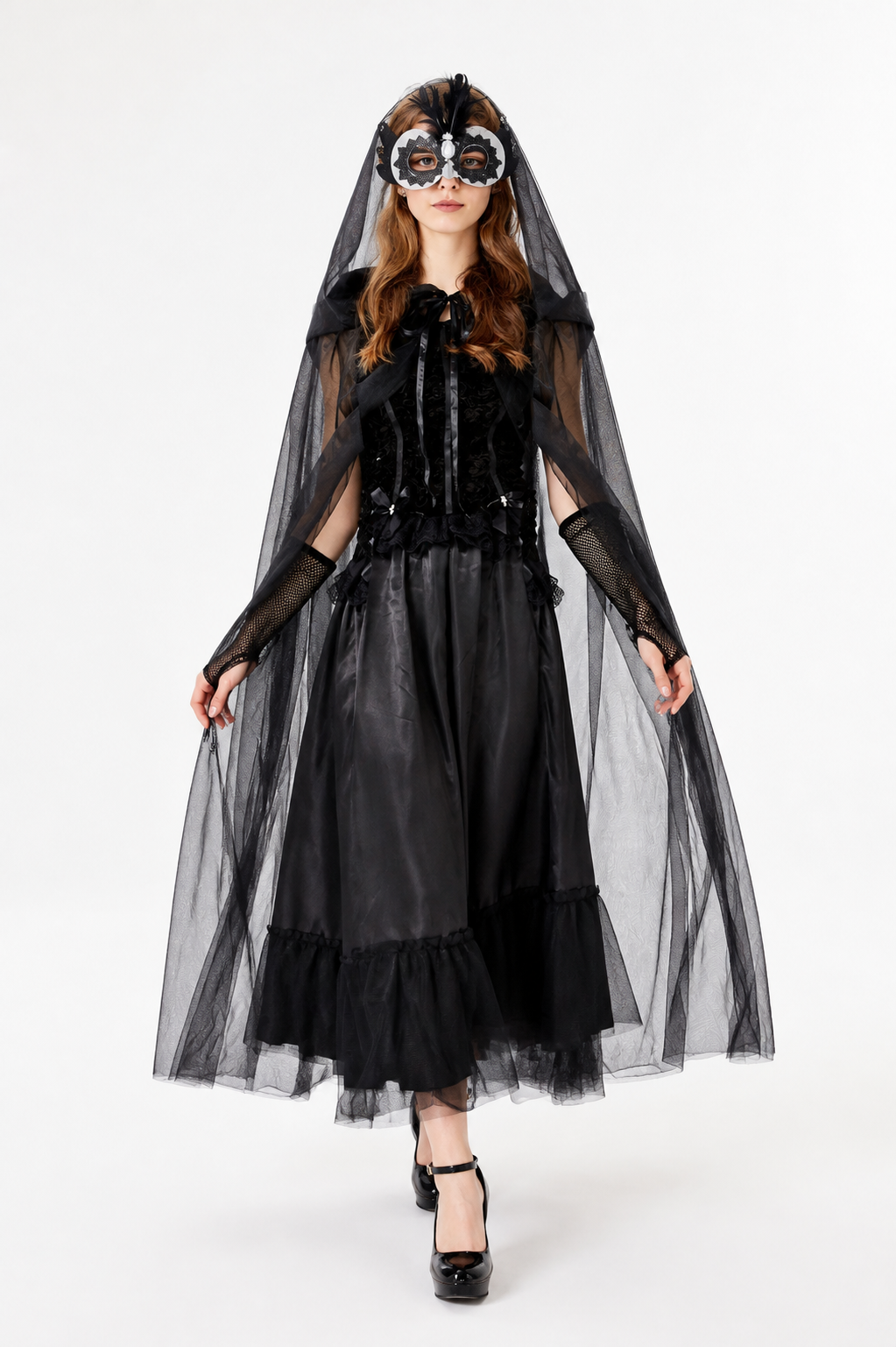 Black Halloween Vampire Dress with Cape Costume Dresses detail