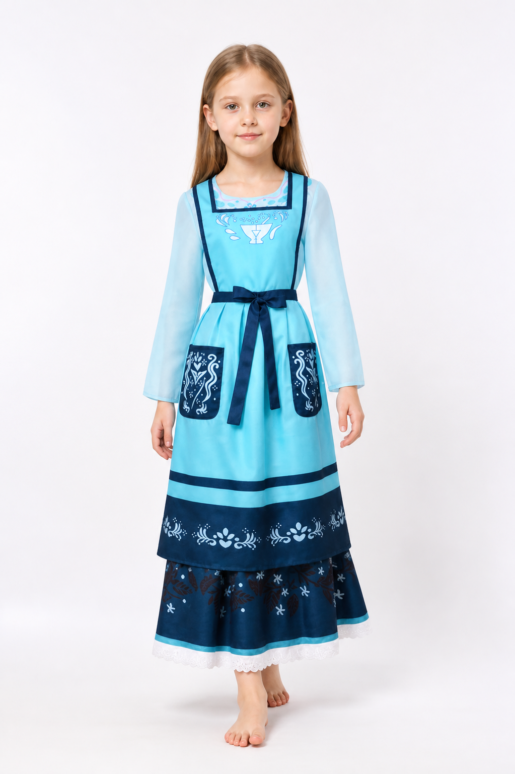 Blue cosplay dress with apron and long sleeves Costume Dresses detail 2