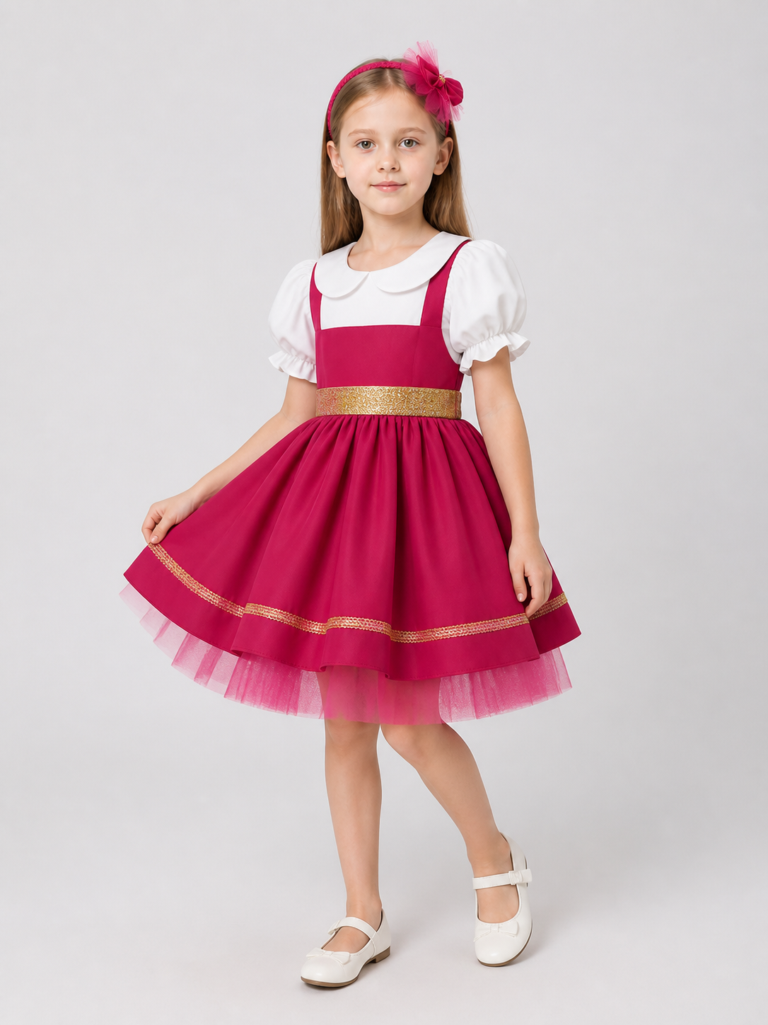 Children's Full Skirt Dress with Sequins and Headband Costume Dresses detail 2